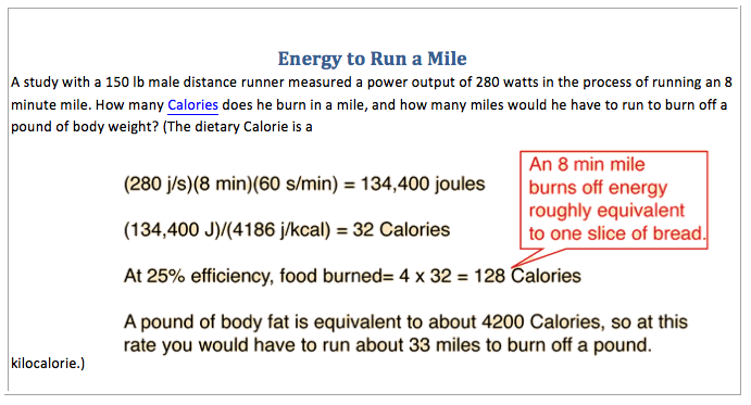 Energy to run a mile